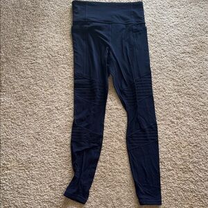 Athleta Navy moto salutation leggings